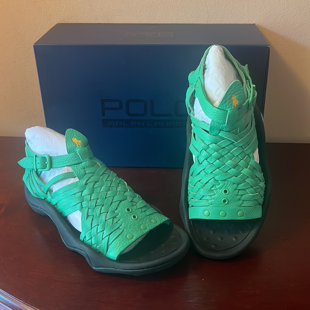 🌺Final Price🌺Polo Ralph Lauren Huarache TCH-SK-ATH Green Leather Sandals